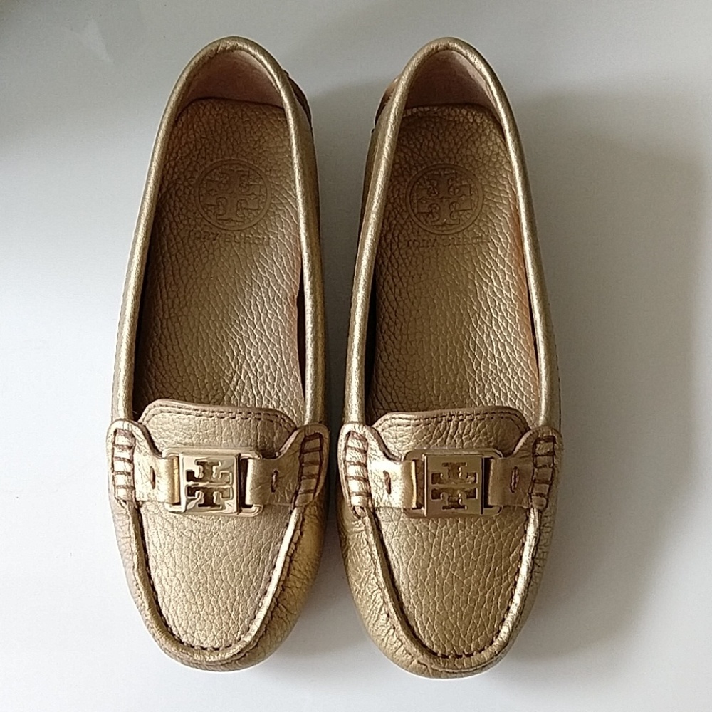 Tory Burch gold loafers